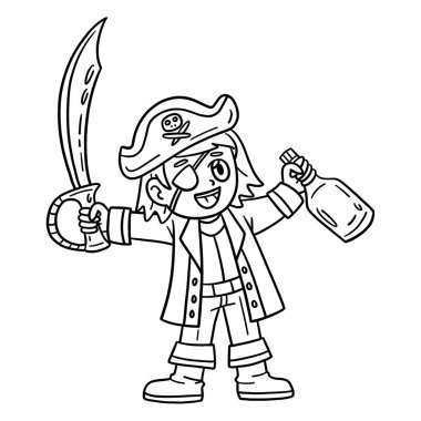 Bir şişe Rhum ve Cutlass 'lı bir Korsan' ın şirin ve komik renkli sayfası. Çocuklar için saatlerce boyama eğlencesi sağlıyor. Renk, bu sayfa çok kolay. Küçük çocuklar ve yeni yürümeye başlayanlar için uygun..