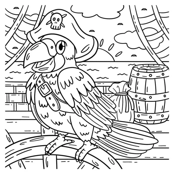 Симпатичная Смешная Раскраска Пиратского Попугая Обеспечивает Детям Часы Раскрашивания Цвет — стоковый вектор