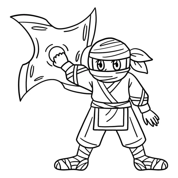 Guerreiro ninja bonito com espada. página do livro de colorir dos desenhos  animados para crianças.
