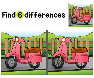 Scooter Araç Çocukları aktivite sayfasındaki farklılıkları bul ya da tespit et. Çocuklar için eğlenceli ve eğitici bir bulmaca eşleştirme oyunu.
