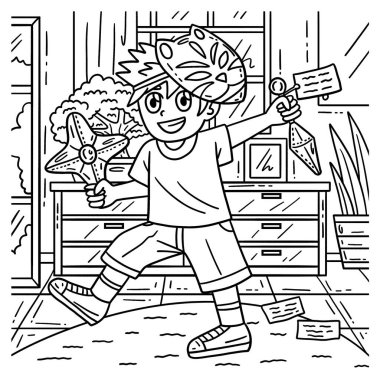 Kunai ve Shuriken oyuncakları olan sevimli ve komik bir Ninja Çocuk sayfası. Çocuklar için saatlerce boyama eğlencesi sağlıyor. Renk, bu sayfa çok kolay. Küçük çocuklar ve yeni yürümeye başlayanlar için uygun..