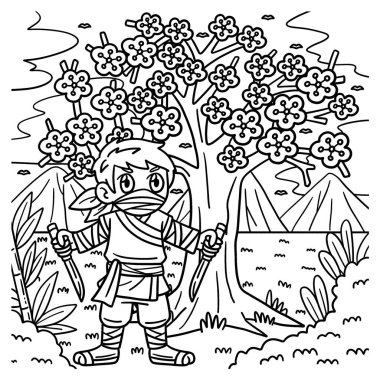 Sakura Ağacı 'nın altındaki bir ninjanın sevimli ve komik renkli sayfası. Çocuklar için saatlerce boyama eğlencesi sağlıyor. Renk, bu sayfa çok kolay. Küçük çocuklar ve yeni yürümeye başlayanlar için uygun..