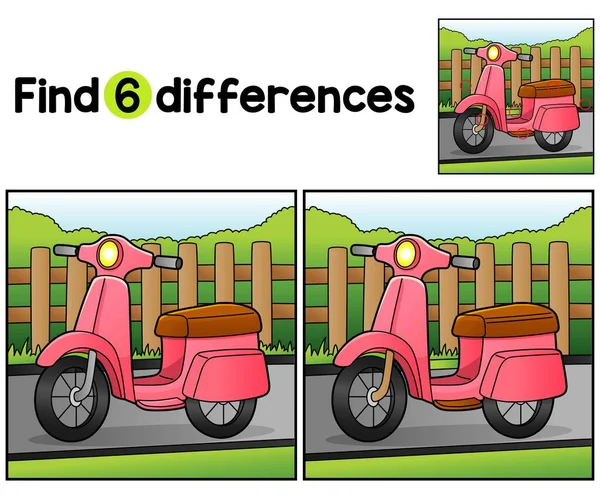 Scooter Araç Çocukları Aktivite Sayfasındaki Farklılıkları Bul Tespit Çocuklar Için — Stok Vektör