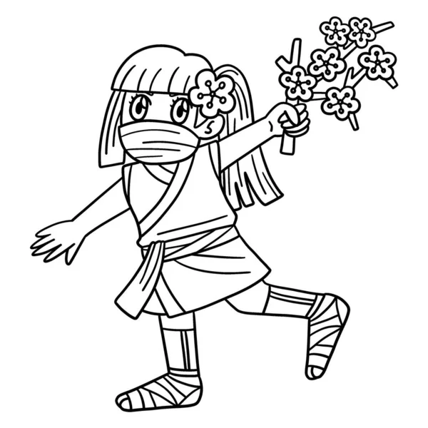 一个可爱的有趣的彩色页面忍者Kunoichi与Sakura分公司 为孩子们提供几个小时的彩色娱乐 这一页很容易 适用于幼儿及幼儿 — 图库矢量图片