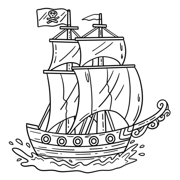 Симпатичная Смешная Раскраска Пиратского Корабля Обеспечивает Детям Часы Раскрашивания Цвет — стоковый вектор