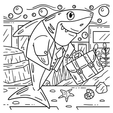 Takım elbiseli bir köpekbalığının şirin ve komik renkli sayfası. Çocuklar için saatlerce boyama eğlencesi sağlıyor. Renklendirmek için, bu sayfa çok kolaydır. Küçük çocuklar ve yeni yürümeye başlayanlar için uygun..