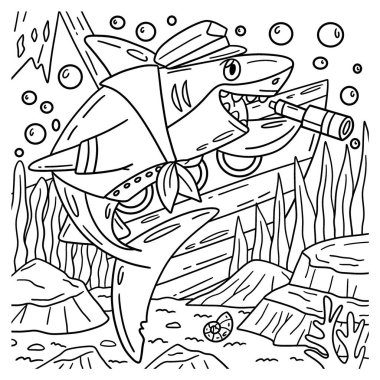 Denizci kıyafetli bir köpekbalığının şirin ve komik renkli sayfası. Çocuklar için saatlerce boyama eğlencesi sağlıyor. Renklendirmek için, bu sayfa çok kolaydır. Küçük çocuklar ve yeni yürümeye başlayanlar için uygun..