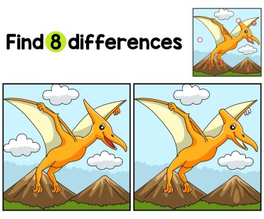 Pterodactyl Dinozor Çocuklar aktivite sayfasındaki farklılıkları bul ya da gözlemle. Çocuklar için eğlenceli ve eğitici bir bulmaca eşleştirme oyunudur..
