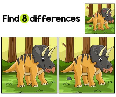 Zuniceratops Dinozor Çocuklar aktivite sayfasındaki farklılıkları bul ya da tespit et. Çocuklar için eğlenceli ve eğitici bir bulmaca eşleştirme oyunudur..
