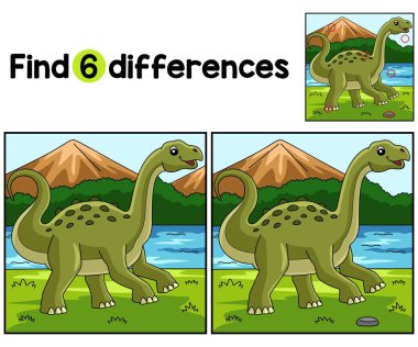 Bu Neuquensaurus Dinozor Çocuklar aktivite sayfasındaki farklılıkları bul ya da gözlemle. Çocuklar için eğlenceli ve eğitici bir bulmaca eşleştirme oyunudur..