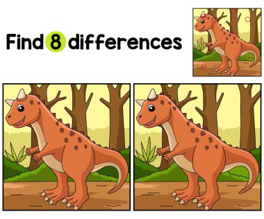 Carnotaurus Dinozor Çocuklar aktivite sayfasındaki farklılıkları bul ya da gözlemle. Çocuklar için eğlenceli ve eğitici bir bulmaca eşleştirme oyunudur..