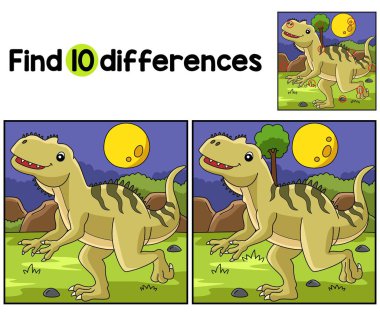 Yangchuanosaurus Dinozor Çocuklar aktivite sayfasındaki farklılıkları bul ya da gözlemle. Çocuklar için eğlenceli ve eğitici bir bulmaca eşleştirme oyunudur..