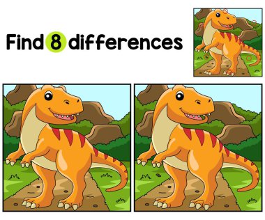 Tyrannosaurus Dinozor Çocuklar aktivite sayfasındaki farklılıkları bul ya da gözlemle. Çocuklar için eğlenceli ve eğitici bir bulmaca eşleştirme oyunudur..