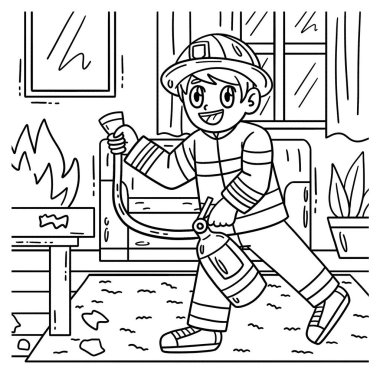 Yangın söndürücülü bir itfaiyecinin sevimli ve komik renkli sayfası. Çocuklar için saatlerce boyama eğlencesi sağlıyor. Renklendirmek için, bu sayfa çok kolaydır. Küçük çocuklar ve yeni yürümeye başlayanlar için uygun..