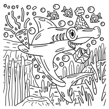 Parti Şapkası ve Konfeti ile bir köpekbalığının şirin ve komik renkli sayfası. Çocuklar için saatlerce boyama eğlencesi sağlıyor. Renklendirmek için, bu sayfa çok kolaydır. Küçük çocuklar ve yeni yürümeye başlayanlar için uygun..