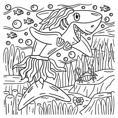 Köpekbalığı ve yosunun sevimli ve komik renkli bir sayfası. Çocuklar için saatlerce boyama eğlencesi sağlıyor. Renklendirmek için, bu sayfa çok kolaydır. Küçük çocuklar ve yeni yürümeye başlayanlar için uygun..