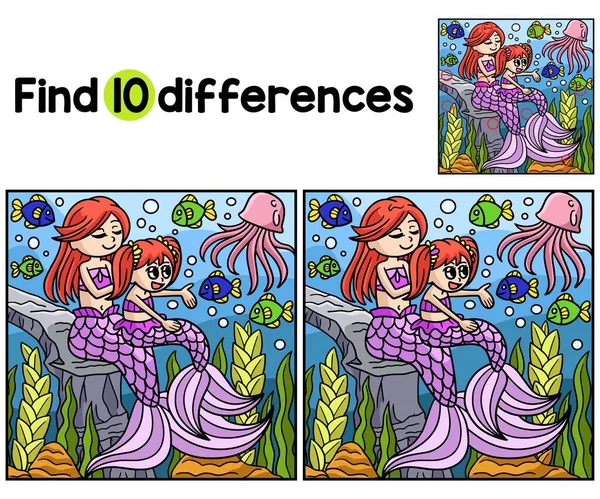 Anne ve Kız Denizkızı Çocuk aktivite sayfasındaki farklılıkları bul ya da bul. Çocuklar için eğlenceli ve eğitici bir bulmaca eşleştirme oyunudur..