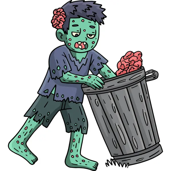 Bu karikatür, çöp tenekesini karıştıran bir zombiyi gösteriyor..
