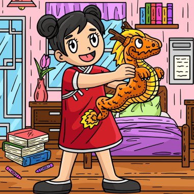 Bu karikatür, ejderha resimli ejderha kız yılını gösteriyor..