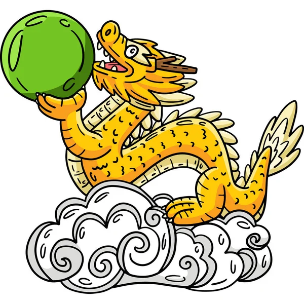Карикатурный Клип Показывает Год Дракона Иллюстрацией Jade Orb — стоковый вектор