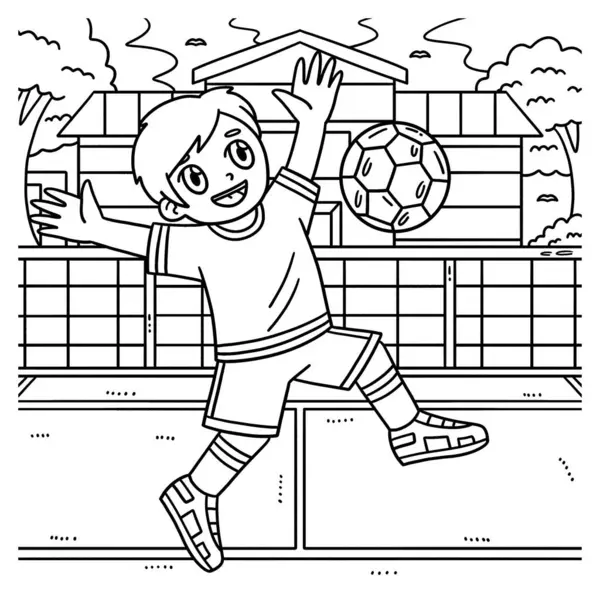 Een Leuke Grappige Kleurplaat Van Een Boy Bouncing Soccer Ball — Stockvector