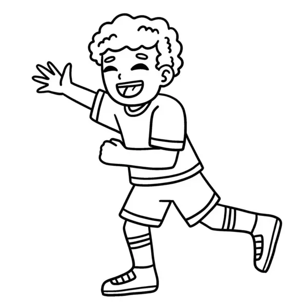 Halaman Pewarnaan Lucu Dan Lucu Dari Happy Boy Running Menyediakan - Stok Vektor