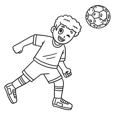 Bir çocuğun futbol topuna kafasıyla vuruşunun sevimli ve komik renkli bir sayfası. Çocuklar için saatlerce boyama eğlencesi sağlıyor. Renklendirmek için, bu sayfa çok kolaydır. Küçük çocuklar ve yeni yürümeye başlayanlar için uygun.. 