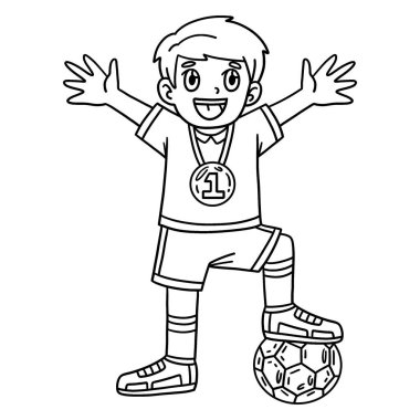 Madalya takan bir futbolcunun sevimli ve komik renkli sayfası. Çocuklar için saatlerce boyama eğlencesi sağlıyor. Renklendirmek için, bu sayfa çok kolaydır. Küçük çocuklar ve yeni yürümeye başlayanlar için uygun.. 