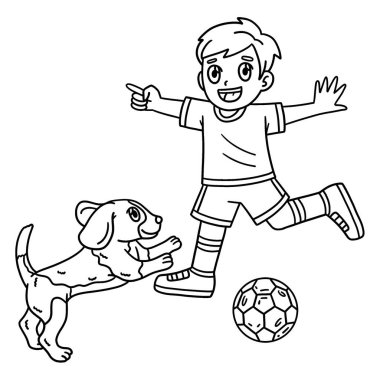 Çocuk ve Köpek Futbol Oynuyor 'un sevimli ve komik renkli bir sayfası. Çocuklar için saatlerce boyama eğlencesi sağlıyor. Renklendirmek için, bu sayfa çok kolaydır. Küçük çocuklar ve yeni yürümeye başlayanlar için uygun.. 