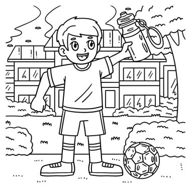 Elinde su şişesi olan bir futbolcunun sevimli ve komik renkli sayfası. Çocuklar için saatlerce boyama eğlencesi sağlıyor. Renklendirmek için, bu sayfa çok kolaydır. Küçük çocuklar ve yeni yürümeye başlayanlar için uygun.. 
