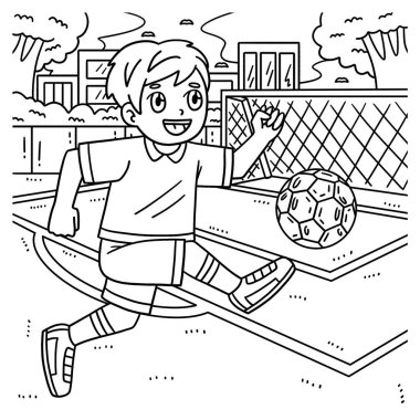 Futbol topunu tekmeleyen bir çocuğun sevimli ve komik renkli sayfası. Çocuklar için saatlerce boyama eğlencesi sağlıyor. Renklendirmek için, bu sayfa çok kolaydır. Küçük çocuklar ve yeni yürümeye başlayanlar için uygun.. 