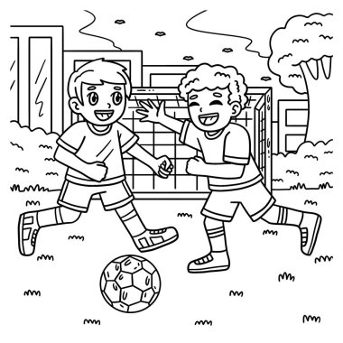 Futbol oynayan çocukların sevimli ve komik renkli sayfası. Çocuklar için saatlerce boyama eğlencesi sağlıyor. Renklendirmek için, bu sayfa çok kolaydır. Küçük çocuklar ve yeni yürümeye başlayanlar için uygun.. 