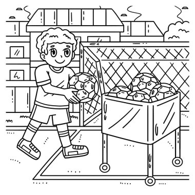 Futbol topu arabası olan bir çocuğun sevimli ve komik renkli sayfası. Çocuklar için saatlerce boyama eğlencesi sağlıyor. Renklendirmek için, bu sayfa çok kolaydır. Küçük çocuklar ve yeni yürümeye başlayanlar için uygun.. 