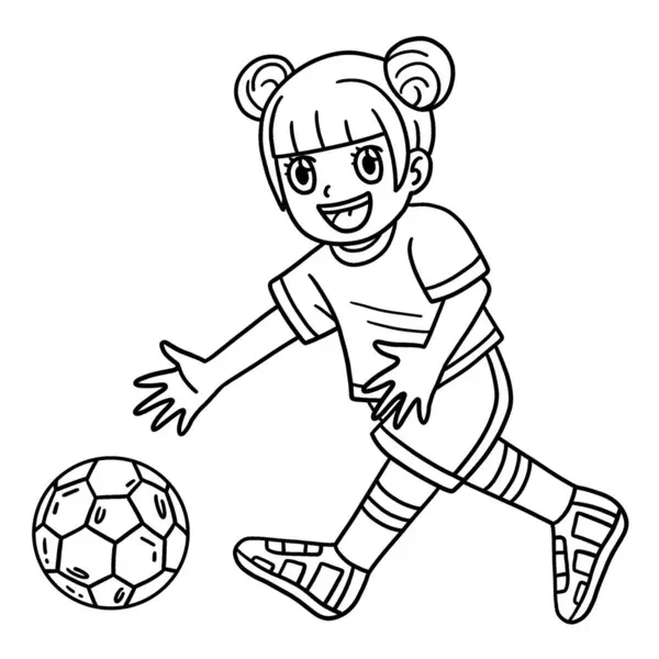 Een Leuke Grappige Kleurplaat Van Een Girl Picking Soccer Ball — Stockvector