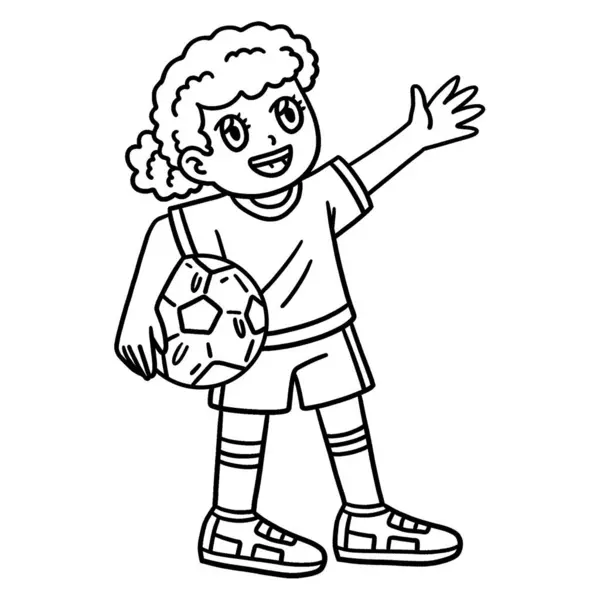Sebuah Halaman Pewarnaan Lucu Dan Lucu Dari Gadis Sepak Bola - Stok Vektor
