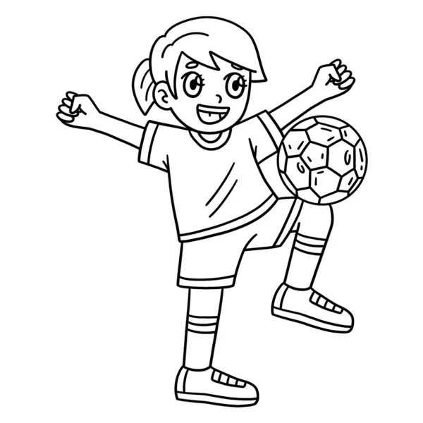 Eine Süße Und Lustige Malseite Eines Soccer Girl Balancing Ball — Stockvektor