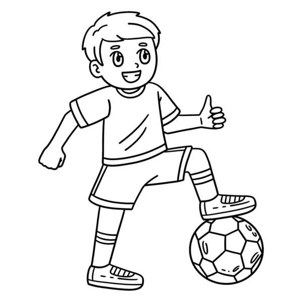 Cute Funny Coloring Page Boy Foot Soccer Ball Provides Hours — Stock Vector