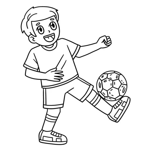 Симпатична Кумедна Розмальовка Хлопчика Який Балансує Футбольним Ячем Ногою Надає — стоковий вектор