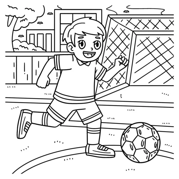 Een Leuke Grappige Kleurplaat Van Een Boy Chasing Soccer Ball — Stockvector