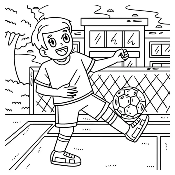 Симпатична Кумедна Розмальовка Хлопчика Який Балансує Футбольним Ячем Ногою Надає — стоковий вектор