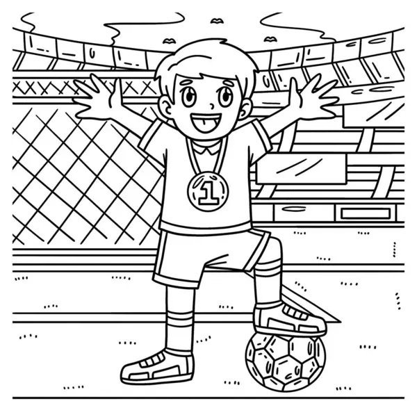 Sebuah Halaman Pewarnaan Lucu Dan Lucu Dari Soccer Boy Wearing - Stok Vektor