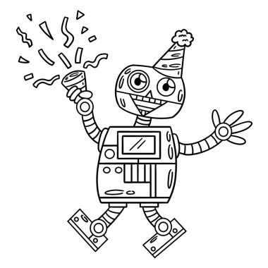 Parti Şapkası ve Konfeti 'si olan bir robotun sevimli ve komik renkli sayfası. Çocuklar için saatlerce boyama eğlencesi sağlıyor. Renklendirmek için, bu sayfa çok kolaydır. Küçük çocuklar ve yeni yürümeye başlayanlar için uygun.. 