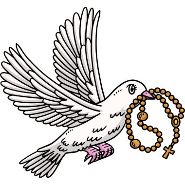 Bu karikatür parçası tespihli bir güvercin gösteriyor..
