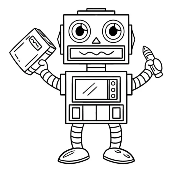 Eine Süße Und Lustige Malseite Eines Roboters Mit Buch Und — Stockvektor