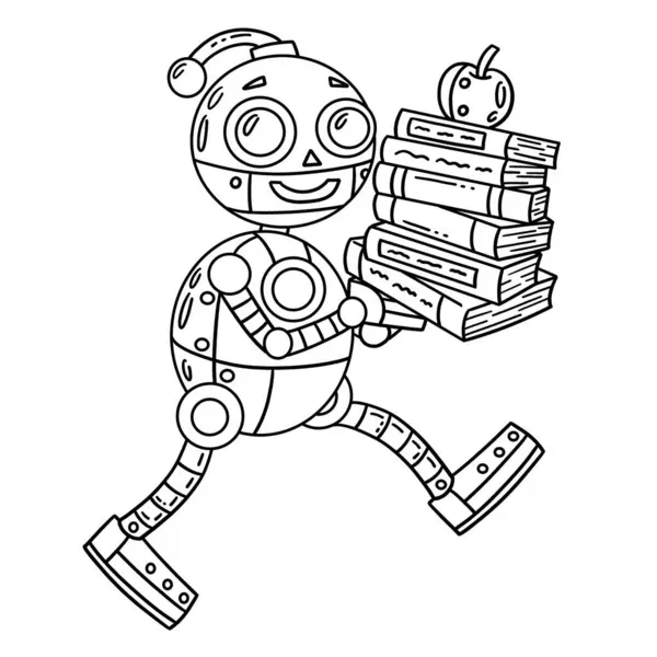 Søt Morsom Fargeside Robot Carrying Books Gir Timer Med Fargemoro – stockvektor