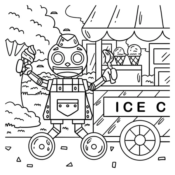 Søt Morsom Fargeside Robot Ice Cream Vendor Gir Timer Med – stockvektor