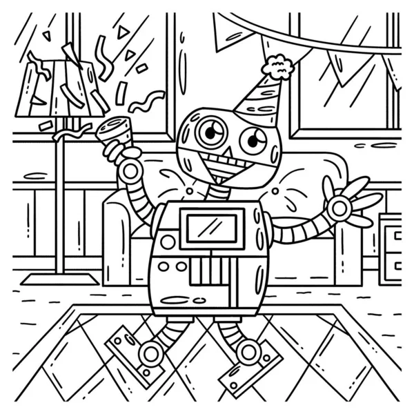 Søt Morsom Fargeside Robot Med Party Hat Confetti Gir Timer – stockvektor