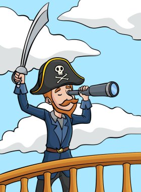 Bu karikatür klibinde bir Korsan Kılıç ve Teleskop illüstrasyonunu gösteriyor..