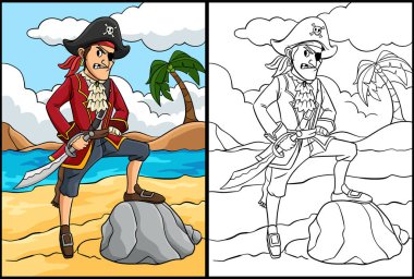 Bu renkli sayfa Kaptan Korsan 'ı gösteriyor. Bu illüstrasyonun bir tarafı renkli ve çocuklar için bir ilham kaynağı..