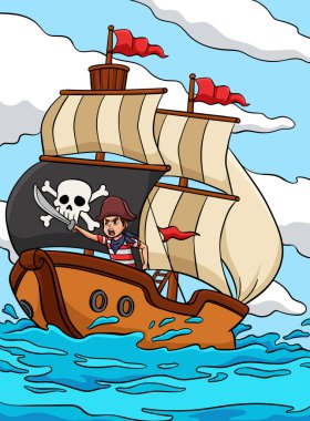 Bu karikatür bir Korsan Gemisi çizimini gösteriyor.